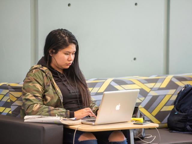 Student studying with laptop